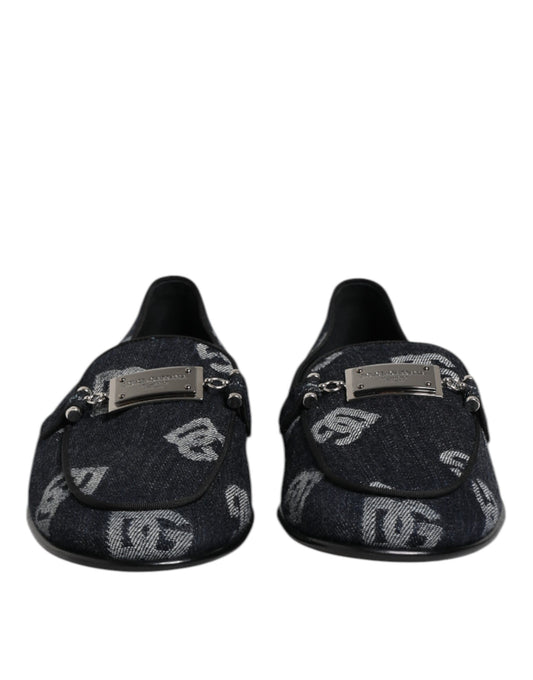 Dolce & Gabbana Blue Logo Cotton Loafers Formal Dress Shoes