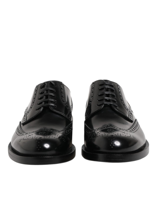 Dolce & Gabbana Black Leather Derby Wingtip Formal Shoes