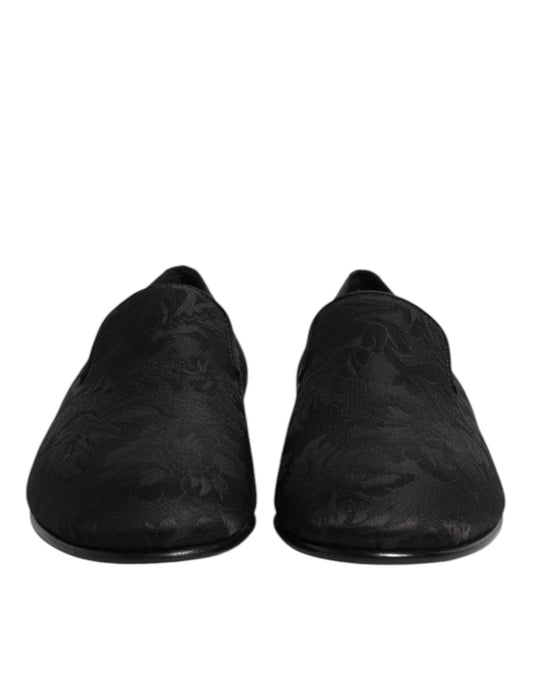 Dolce & Gabbana Black Floral Brocade Loafers Men Dress Shoes