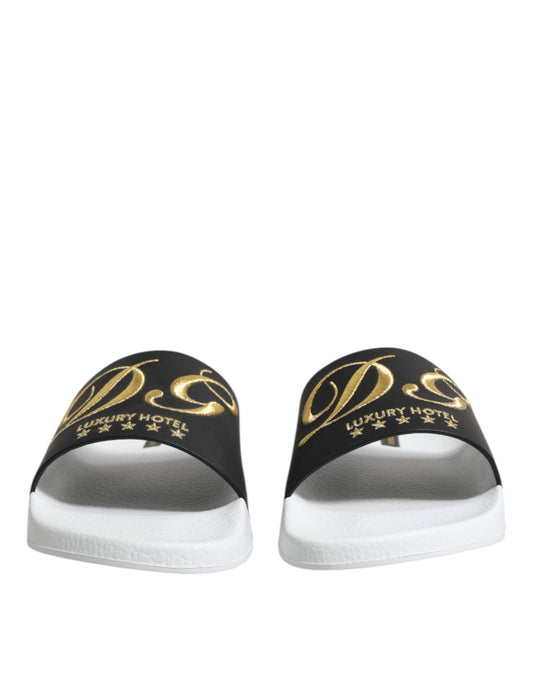 Dolce & Gabbana White Black Leather Sandals Beachwear Shoes