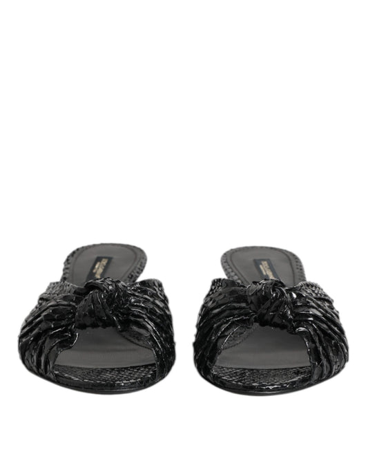 Dolce & Gabbana Black Leather Heels Slides Sandals Shoes