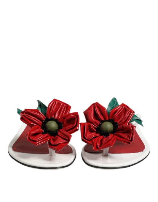 Dolce & Gabbana Red White KEIRA Flower Leather Sandals Shoes