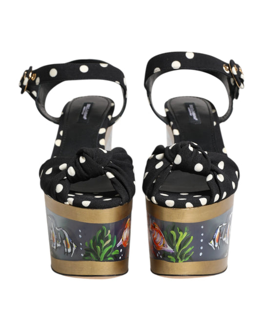 Dolce & Gabbana Multicolor Fish Polka Dot Wedge Sandals Shoes