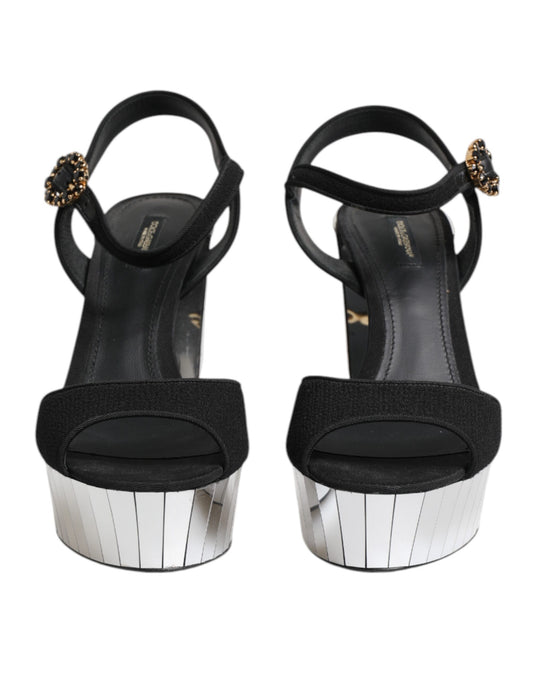 Dolce & Gabbana Black Crystal Ankle Strap Keira Sandal Shoes