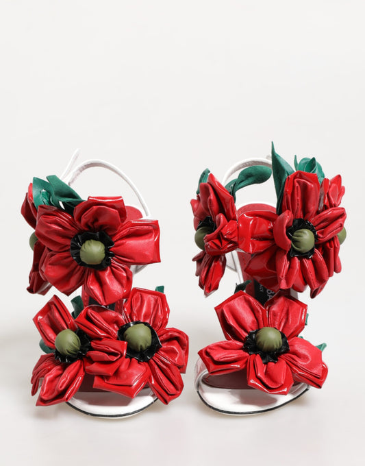 Dolce & Gabbana White Red Floral Detailing Sandals Shoes