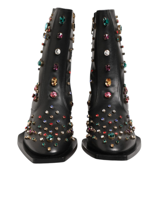 Dolce & Gabbana Black Crystal Embellished Men Short Boots Shoes