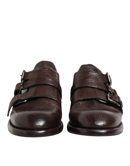 Dolce & Gabbana Brown Leather Monk Strap Formal Derby Shoes