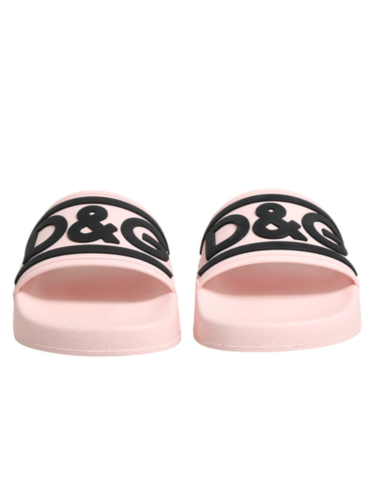 Dolce & Gabbana Pink Rubber Slides Sandals Beachwear Shoes