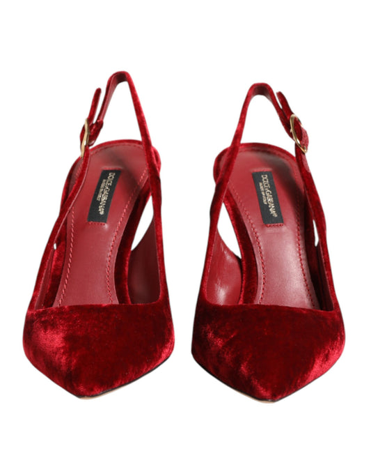 Dolce & Gabbana Red Suede High Heels Slingbacks Sandals Shoes