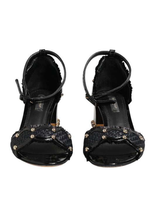 Dolce & Gabbana Black Studded Ankle Strap Sandals Shoes