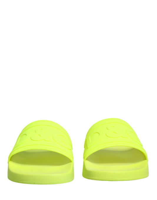 Dolce & Gabbana Green Rubber Slides Sandals Beachwear Shoes