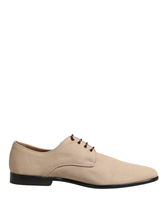 Dolce & Gabbana Beige Canvas Derby Lace Up Dress Men Shoes