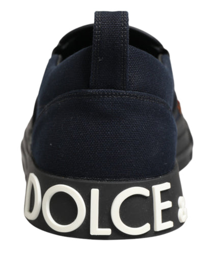 Dolce & Gabbana Blue Canvas Embellished Slip On Men Sneakers Shoes