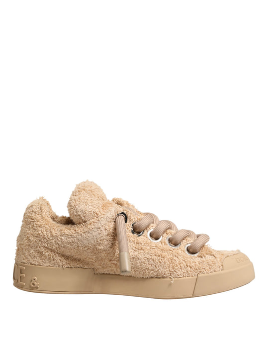 Dolce & Gabbana Shoes Beige Faux Shearling Low Top Sneakers