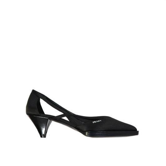 Prada Black Silk Mid Heel Pumps
