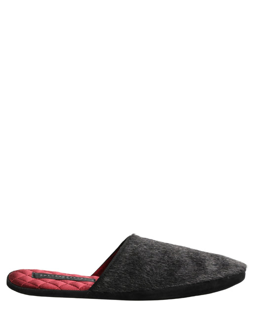 Dolce & Gabbana Dark Grey Charcoal Wool Red Slippers Shoes