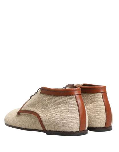Dolce & Gabbana Beige Canvas Lace-Up Men Dress Derby Shoes
