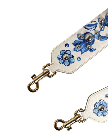 Dolce & Gabbana White Blue Floral Leather Stud Accessory Shoulder Strap
