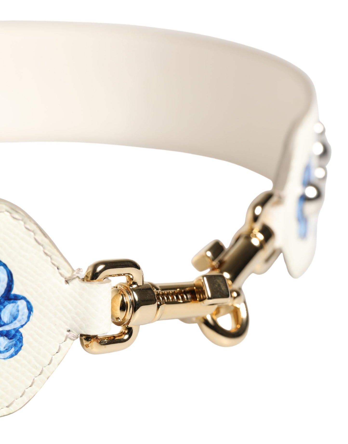 Dolce & Gabbana White Blue Floral Leather Stud Accessory Shoulder Strap