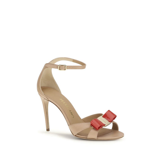 Ferragamo Beige Calf Leather Bos Taurus Stiletto Heel Sandals