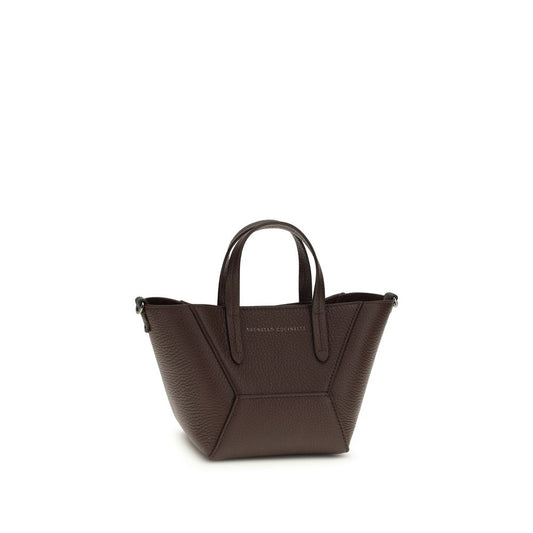 Brunello Cucinelli Bordeaux Calf Leather Bos Taurus Shoulder Bag