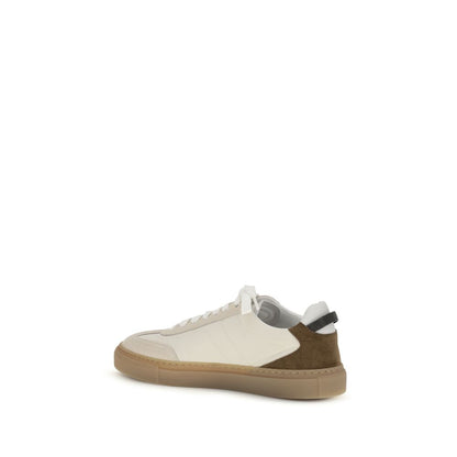 Brunello Cucinelli Beige Calf Leather Bos Taurus Low Top Sneakers