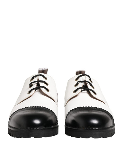Dolce & Gabbana Black White Leather Derby Shoes