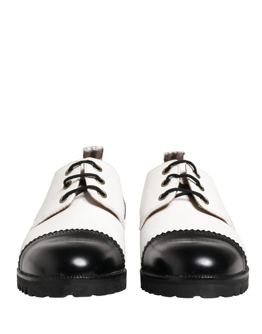 Dolce & Gabbana Black White Leather Derby Shoes