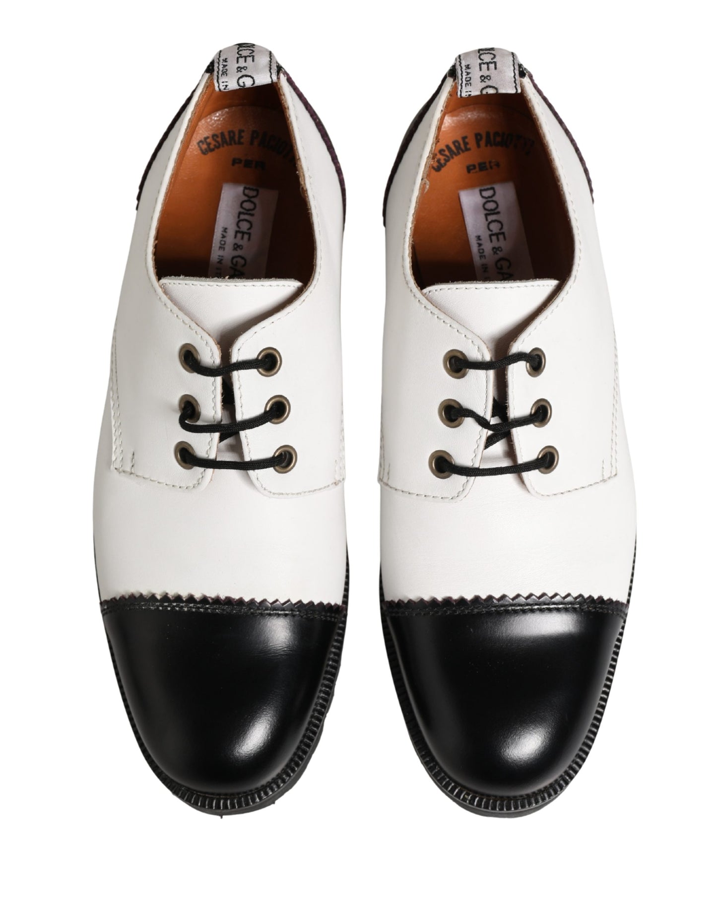 Dolce & Gabbana Black White Leather Derby Shoes