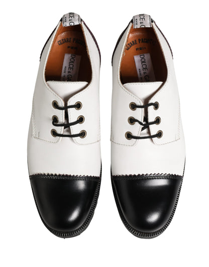 Dolce & Gabbana Black White Leather Derby Shoes