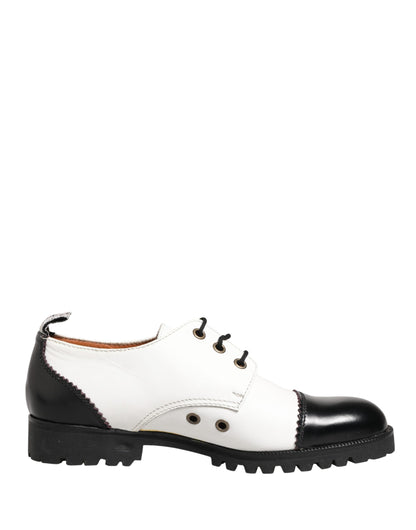 Dolce & Gabbana Black White Leather Derby Shoes