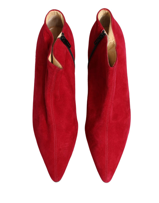 Dolce & Gabbana Red Suede Ankle Boots Shoes