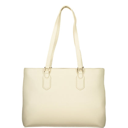 Mario Valentino Beige Polyurethane Women's Shoulder Bag with Internal Pocket
