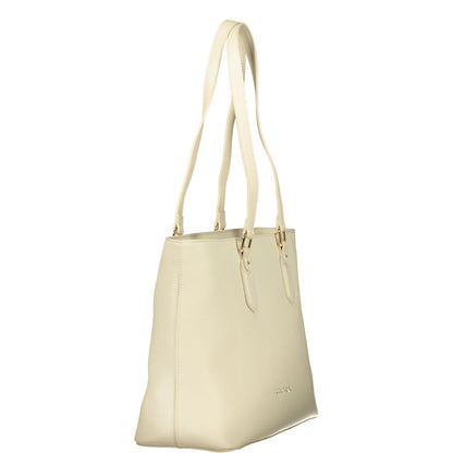 Mario Valentino Beige Polyurethane Women's Shoulder Bag with Internal Pocket
