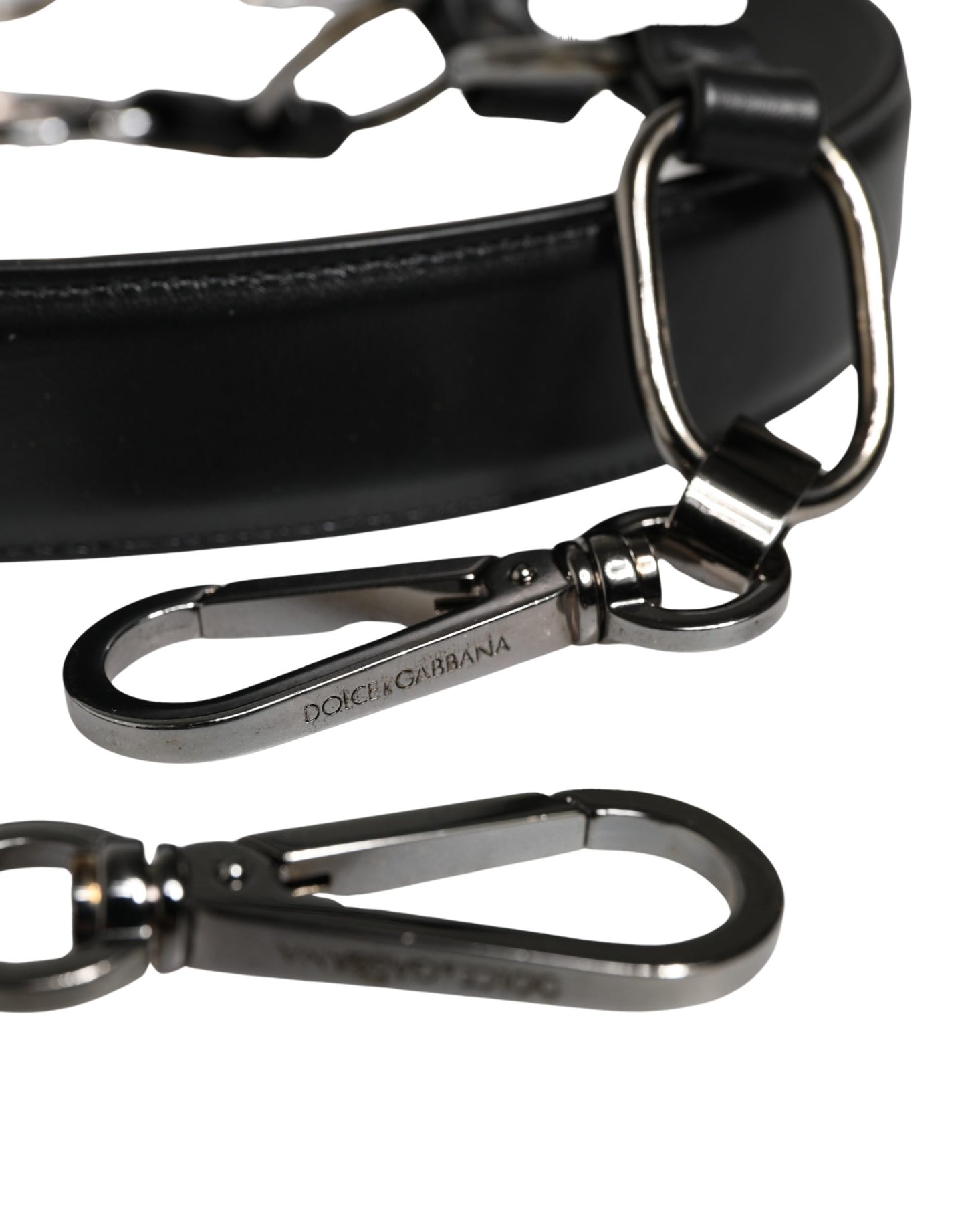 Dolce & Gabbana Black Leather Silver Chain Bag Accessory Shoulder Strap