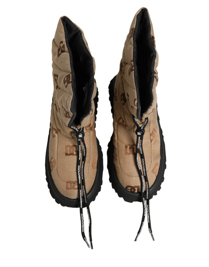 Dolce & Gabbana Brown Logo Print Lace Up Snow Boots Shoes