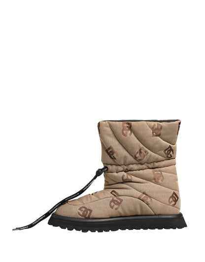 Dolce & Gabbana Brown Logo Print Lace Up Snow Boots Shoes