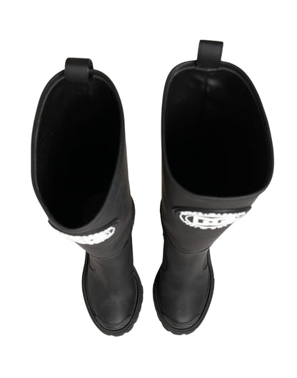 Dolce & Gabbana Black Rubberised Leather High Boots Shoes