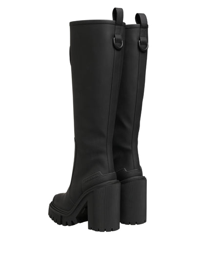 Dolce & Gabbana Black Rubberised Leather High Boots Shoes