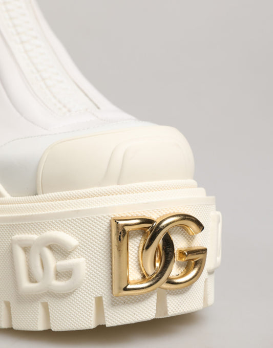 Dolce & Gabbana White Leather Rubber Logo Ankle Boots Shoes