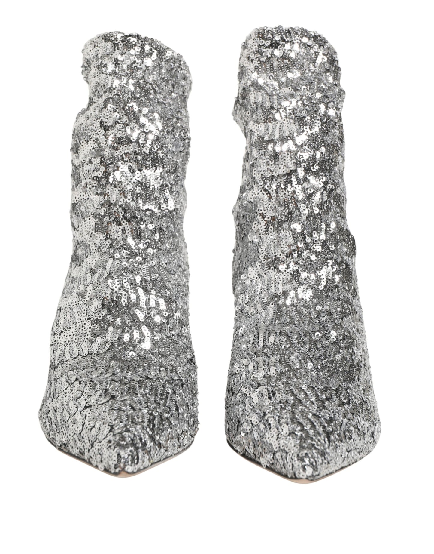 Dolce & Gabbana Silver Sequined Short Boots Stretch Shoes