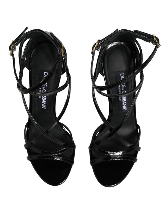 Dolce & Gabbana Black Leather Stiletto Heel Sandals Shoes