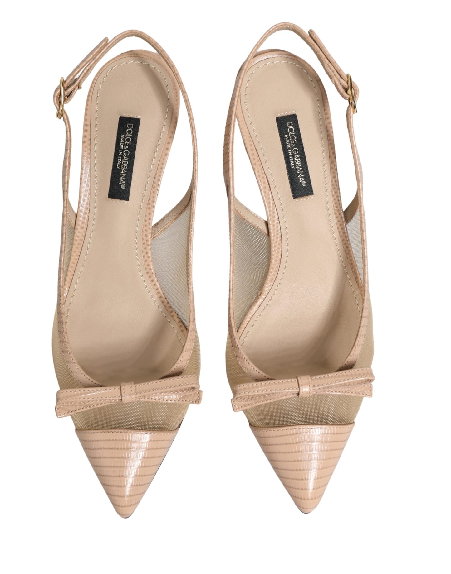 Dolce & Gabbana Beige Lori Mesh Leather Slingback Sandals Shoes