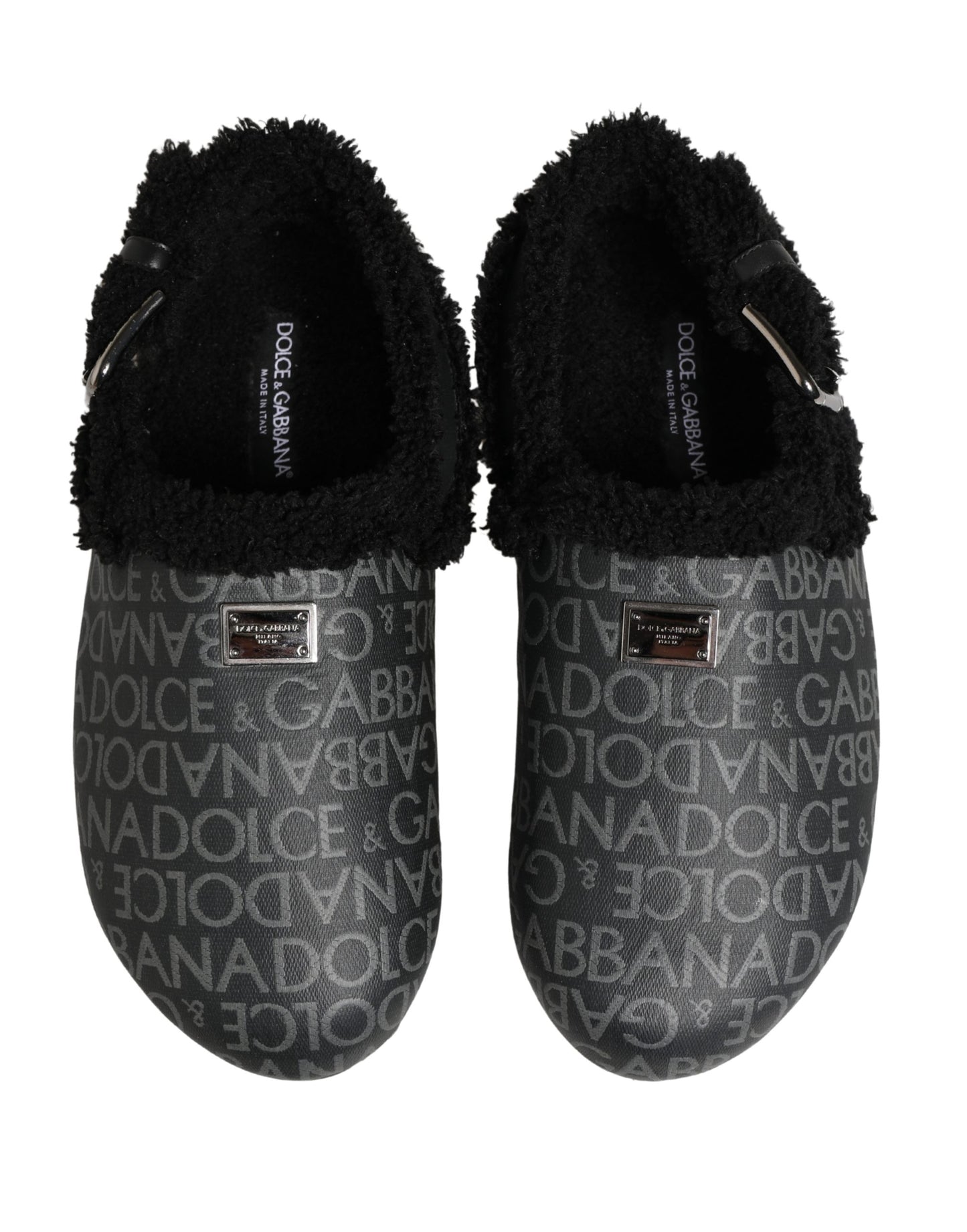 Dolce & Gabbana Gray Faux Fur Jacquard Mules Sandals Shoes