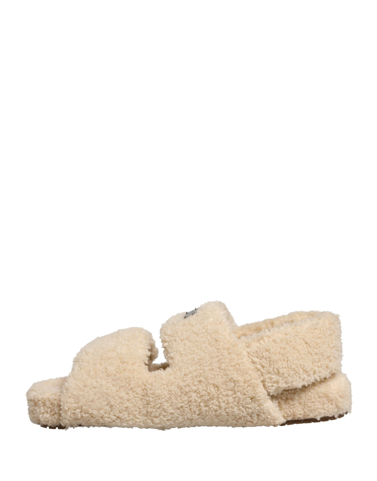 Dolce & Gabbana Beige Faux Fur Slides Men Flats Sandals Shoes