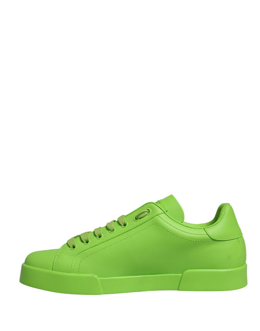 Dolce & Gabbana Green Leather Portofino Low Top Sneakers Shoes