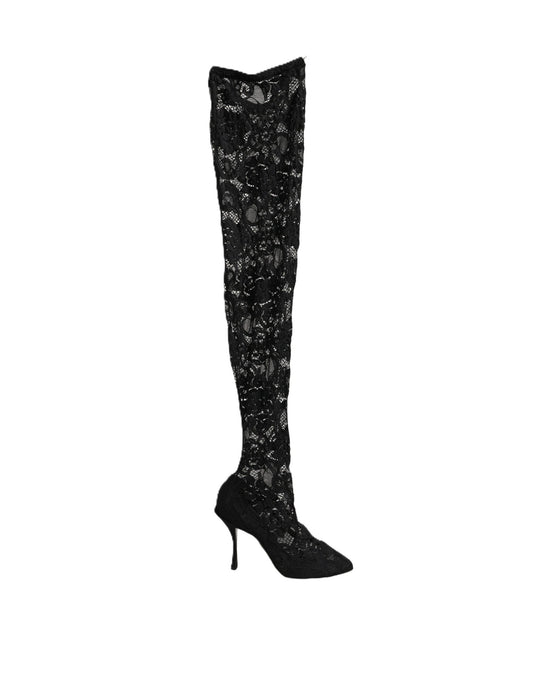 Dolce & Gabbana Black Taormina Lace Socks Boots Pumps Shoes