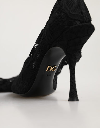 Dolce & Gabbana Black Taormina Lace Socks Boots Pumps Shoes