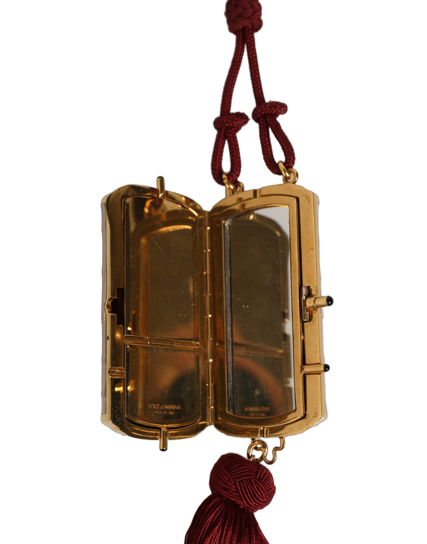 Dolce & Gabbana Pink Exotic Leather Mini Mirror Tassel Makeup Bag