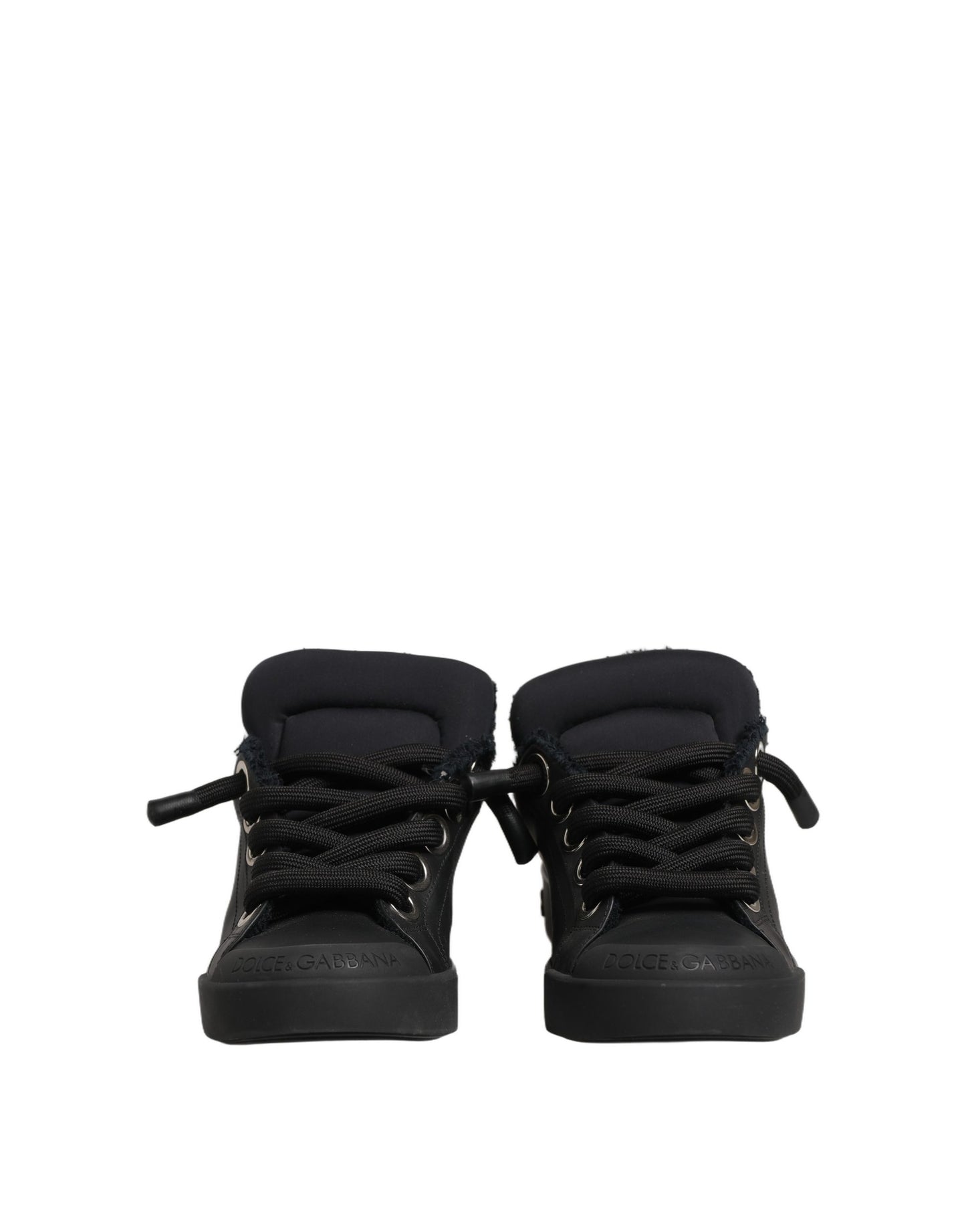 Dolce & Gabbana Black Leather Low Top Portofino Sneakers Shoes